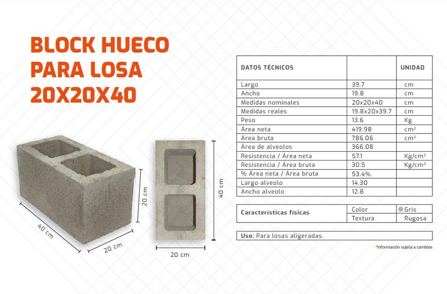 Block Hueco Losa 20x20x40